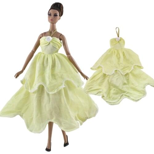 1/6 Light Yellow Fashion Dress For Barbie Doll Clothes Outfits Princess Gown Party Dresses For Barbie Dollhouse Doll Accessories