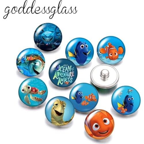Disney Finding Nemo Clownfish Marlin 10pcs Round photo glass 18mm snap buttons for 18mm snap bracelets jewelry