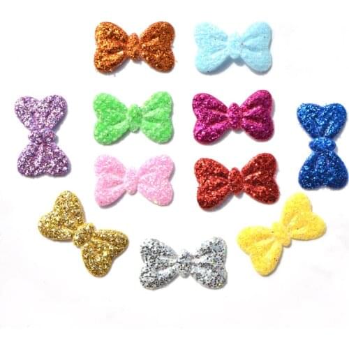 100Pcs Mixed Colors Glitter Nonwoven Bowknot Felt Fabric Patch DIY Cloth Appliques/Craft Wedding decoration K19
