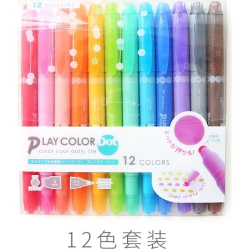 12 Color Set Tombow PLAY COLOR Dot Watercolor Pen Double Tip Student Highlighter Hand Account Drawing Pen Round Stamp Markers