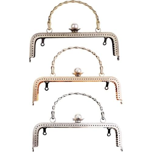 20cm Retro Purse Bag Clutch DIY Craft Metal Frame Pearl Bead Head Clasp Lock