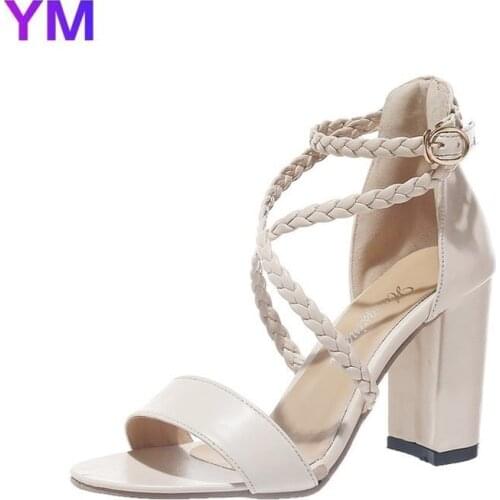2020 HOT Summer Gladiator New High Heels Womens Shoes with Open Toe Suede Sexy Word Buckle Cross Women Sandals Rome zipper