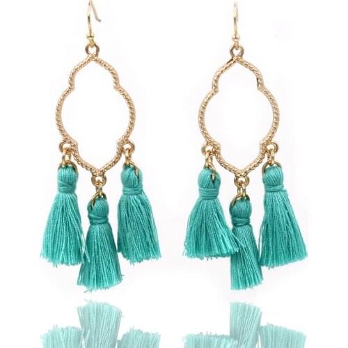 3 Cotton Tassel Drop Alloy Made Texture Lip Hollow Out Oval Drop Earrings for Women
