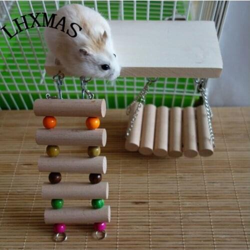 3 pcs/1 set Wooden Parrot Toys Rat Mouse Hamster Parrot Hanging Ladder Bridge Cage Accessories D174