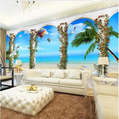 3D Wallpaper TV Background Wallpaper The Living Room Sofa Backdrop Mural Roman column Seaview Mural Wallpaper