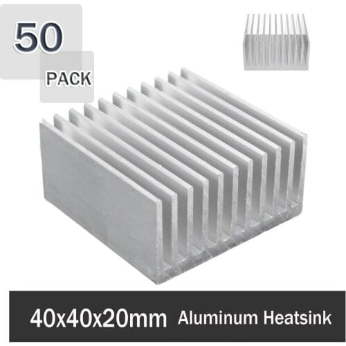 50Pcs Gdstime 40mm 4cm 40mm x 40mm x 20mm Cooling Accessories Heat Sink IC HeatSink Metal Aluminum Cooling Fin Fan