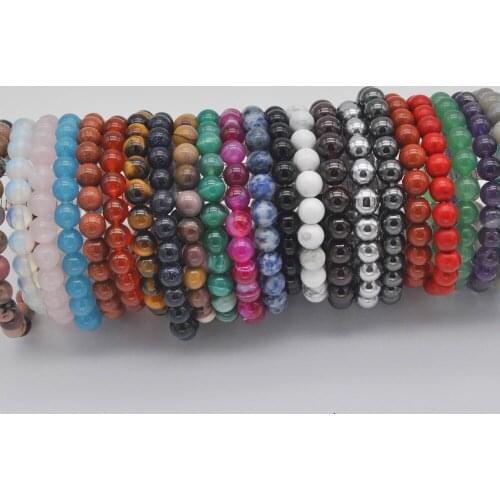 8MM Howlite/Rhodonite/Sandstone/Carnelian/Crystal/Labradorite/Tigereye/Dot Stone Bead GEM Bracelet Bangle Stretch 8 Inch Jewelry