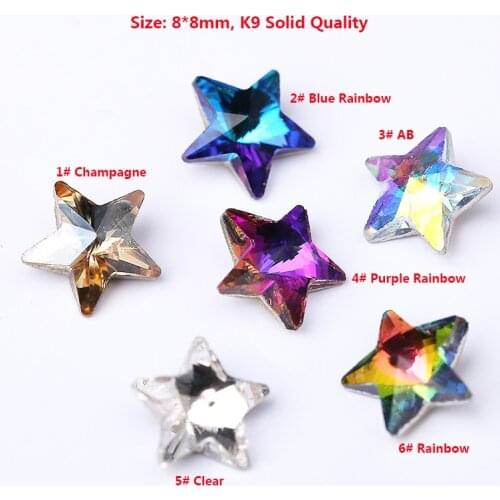8mm K9 Quality 50pcs/bag Star Shape Nail Art Glass Stones Crystal Strass Fancy Rhinestone Pointback star crystal