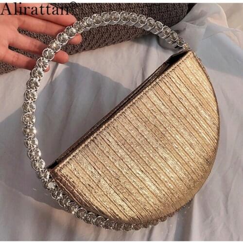 Alirattan New Diamond Evening Bag For Women 2021 Fashion Half Moon Party Clutch Designer High Quality Luxury Wedding Coin Purse
