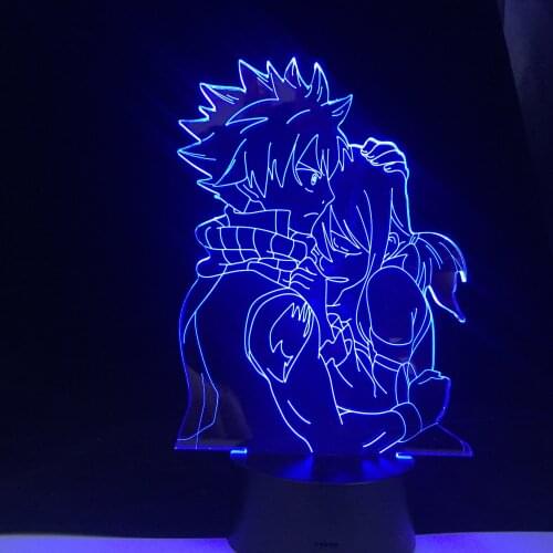 Natsu Grey and Lucy Anime Lamp Anime Fairy Tail Natsu Dragneel and Erza Scarlet Hug Night Light Led Touch Sensor Nightlight