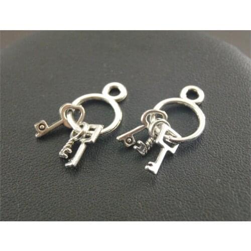 10pcs Silver Color/Bronze Keychain with Three Keys Charms Pendants For Jewelry Making DIY Handmade Craft 26X14MM A190/A196