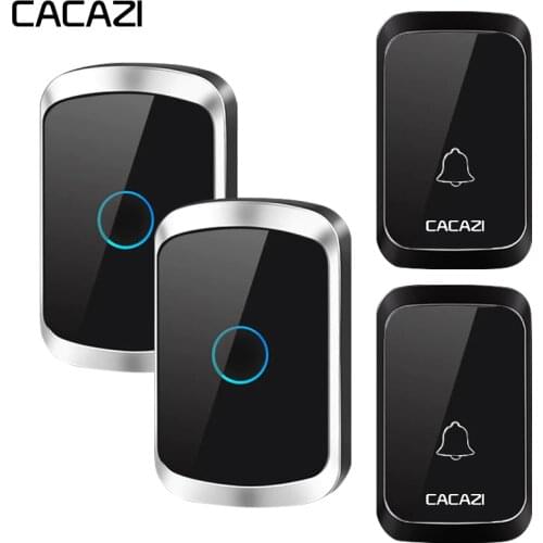 CACAZI Waterproof Wireless Doorbell 300M Remote 2 Button 2 Receiver Wireless LED Light Intelligent Home Call Door Bell Chime