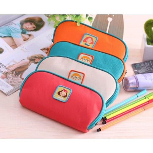 Fresh color leather pu Pencil Case big capacity Pencil Bags Box Cute School Stationery Cosmetic Bag Pouch For Girls Women