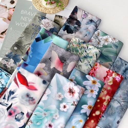 Floral Silk Cotton Fabric By The Per Meter for Skirt Dress Clothes Sewing Silky Smooth Plaid Flower Digital Printed Brocade Diy