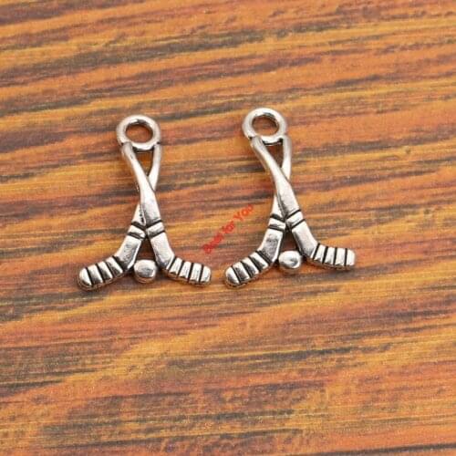 Hockey Charm Pendant fit Bracelet Necklace Tibetan Silver Plated Jewelry DIY Making Accessories 22x16mm 10pcs