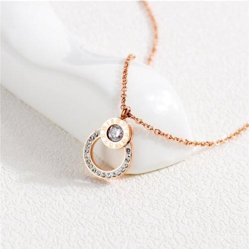 Korean Style Fashion Stainless Steel Necklace For Women Creative Niche Design Wild Roman Numerals Rose Gold Pendant Jewelry 47CM