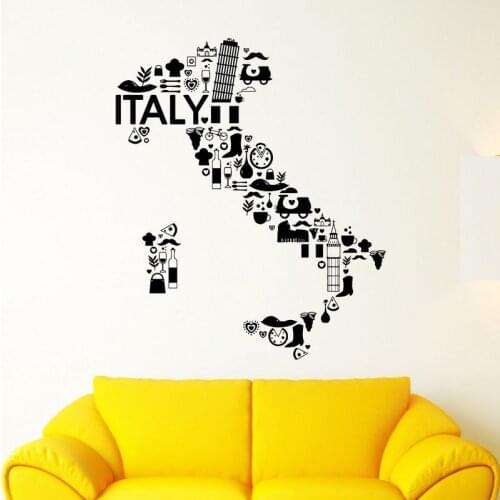 Kitchen Pizza Sticker Itly Map Food Decal Poster Vinyl Art Wall Decals Pegatina Quadro Parede Decor Mural Pizza Sticker