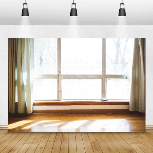 Laeacco Room Window Curtain Sunshine Wooden Floor Home Decor Photography Background Photographic Backdrop Photocall Photo Studio