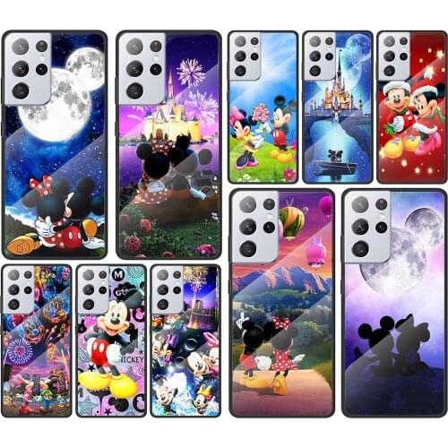 Mickey Minnie cute for Samsung Galaxy S21 Ultra Plus A72 A52 4G 5G M51 M31 M21 Luxury Tempered Glass Phone Case Cover