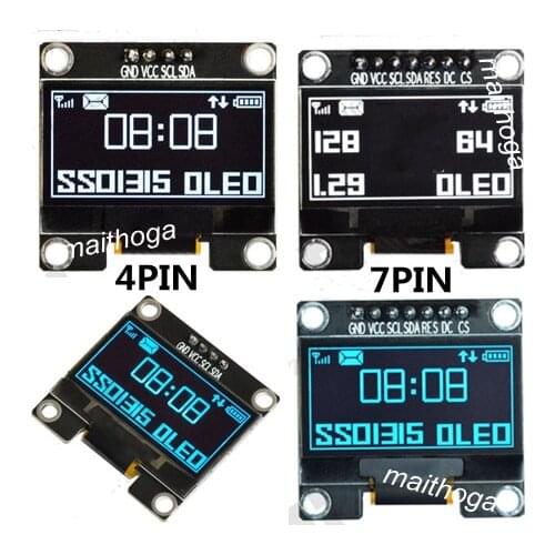 IPS 1.29 inch 7PIN SPI White/Blue OLED Screen Module SSD1315 Compatible SSD1306 Drive IC 128*64 IIC Interface