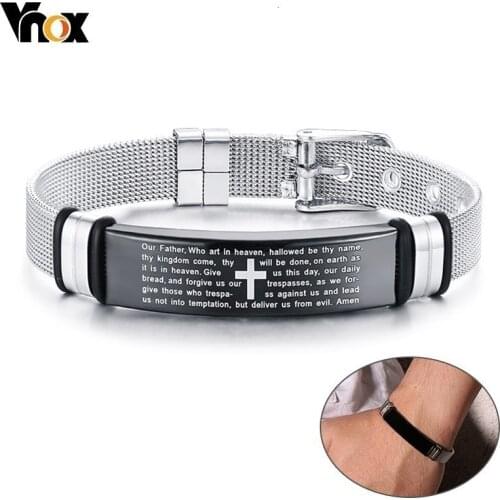 Vnox Free Custom Many National Languages Engrave Cross Bible Verse Bracelets for Men Woman Christian Gifts Jewelry