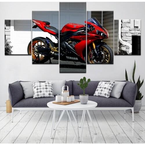 Canvas Wall Art HD Printed Poster Modular Frame Modern Motorcycle Picture 5 Pieces Race Moto Painting Home Decor For Living Room