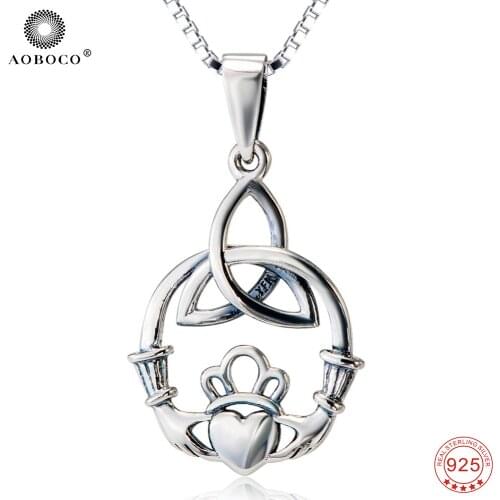 AOBOCO New Arrival 100% Excellent 925 Sterling Silver Necklace Hollow Heart Pattern Crystal Pendant Women Necklace Gift GNX11406