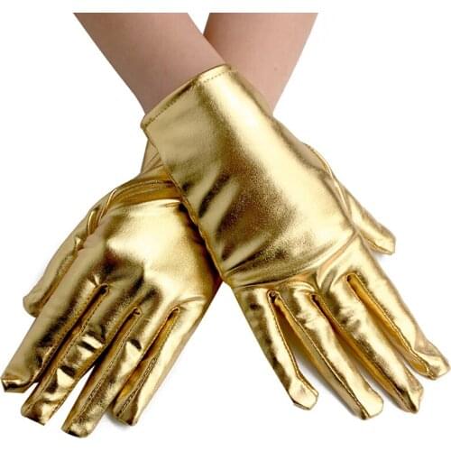 Unisex Gloves Sexy Etiquette Gloves Fake Leather Metallic Gloves Evening Party Performance Mittens Patent Leather Silver Gold