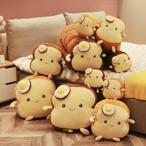 Fried Egg Plush Bread Soft Stuffed Food Pillow 25~120cm Long Toast Bolster for Sleeping Smile Face Brown Sop Children Gift