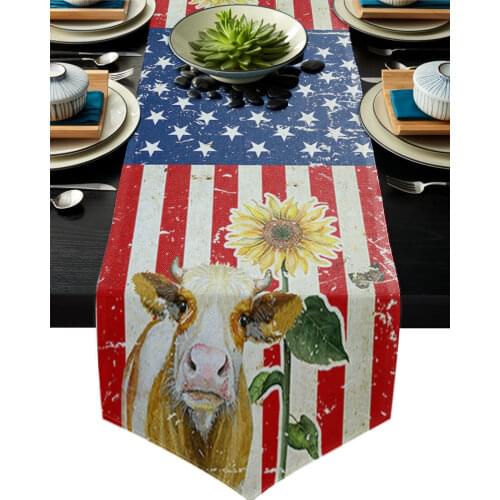 Sunflower Cow Farm Retro American Style Table Runner Table Cover For Home Wedding Banquet Festival Party Hotel Table Decoration