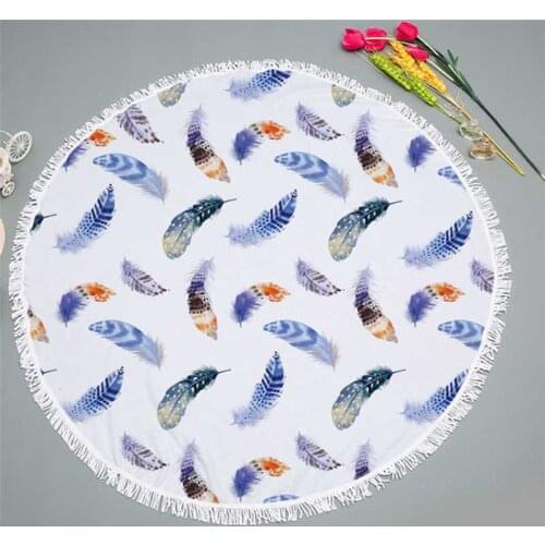 Feather Printed Microfiber Towel Beach Towel for Adult Yoga Mat Tassel Large Round Towel Cotton Tapestry Home Decor Blankets
