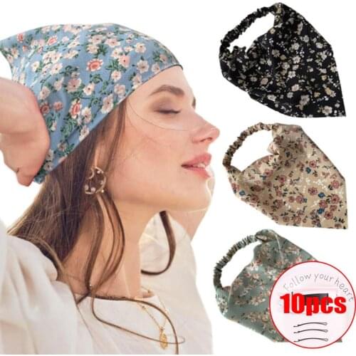 Small Fresh and Sweet Headband Floral Elastic Band Headband Thin Flower Cloth Headband Triangle Scarf Headband Hair Accessories
