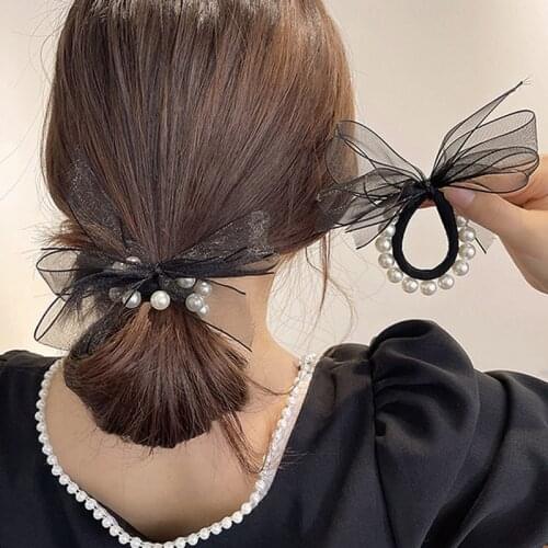 Woman Big Pearl Hair Ties Fashion Korean Style Hairband Scrunchies Girls Ponytail Holders Rubber Band Hair Rope Hair Accessories