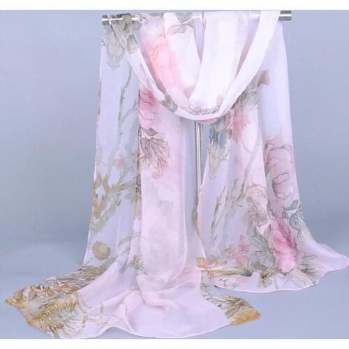 Georgette Luxury Brand Scarf 2021 Spring Summer Scarves Peony Flowers For Women Beach Wrap Visor Scarf Shawl For Ladies