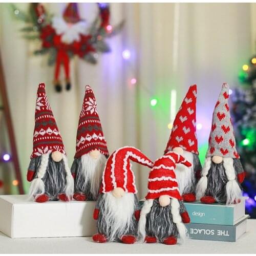 Christmas Gnomes Plush Knitted Santa Doll Handmade Xmas Dwarf Elf Figurines Tabletop Decor Holiday Table Fireplace Decorations