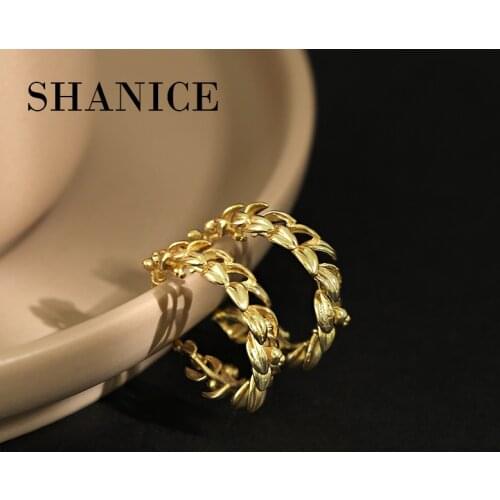 SHANICE Authentic 925 Sterling Silver Leaf Shape Circle Amazing Price Gold Small Stud Earring for Women Fashion Jewelry Round