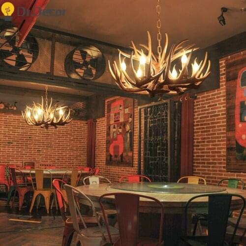 Nordic Retro Antler Chandelier Lighting LED Ceiling Chandeliers LOFT Industrial Decor Resin Pendant Lamps Kitchen Light Fixtures