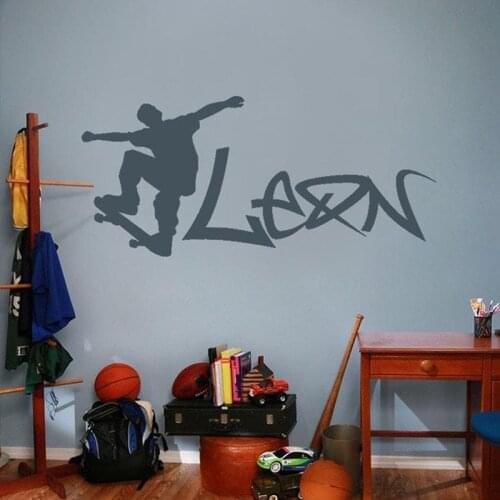 Skateboard With Name Bedroom Wall Art Decal Vinyl sticker teen boy birthday gift wall decor adornos para pared de cocina 2348