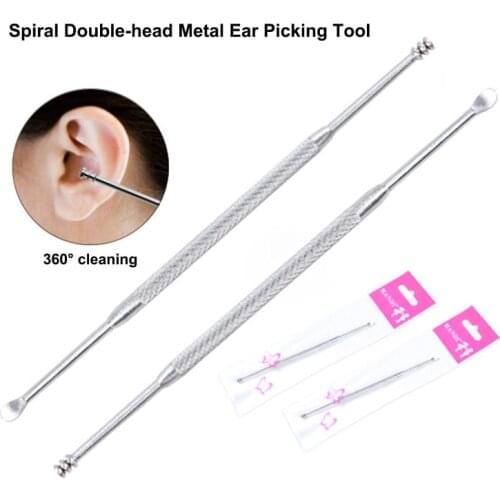 1PC Double-ended Stainless Steel Spiral Ear Pick Spoon Ear Wax Removal Cleaner Ear Tool Multi-function Portable