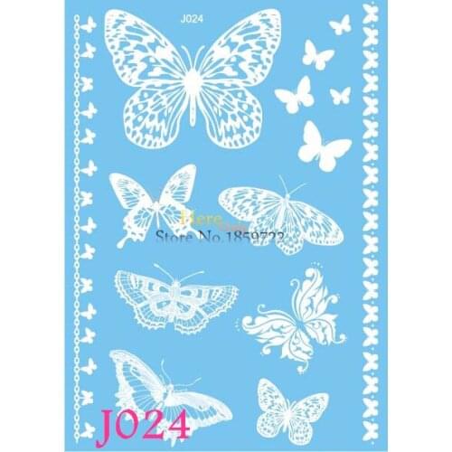 1pc WaterProof Metallic Flash Tattoo J024 Butterfly Chains bracelet White Henna Tattoo temporary Sticker Jewel Paste Le Papillon