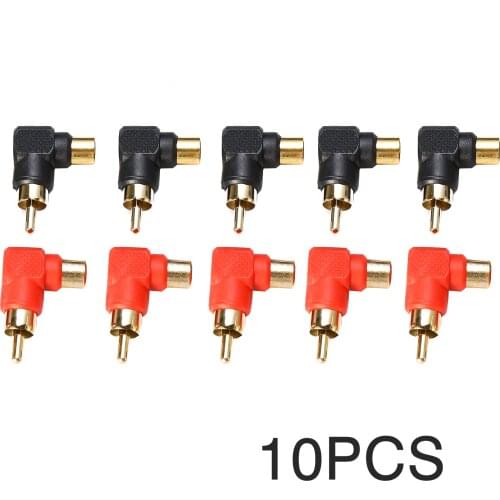 10pcs/set 90 Degree Right Angle Jack Plug Audio Adaptor RCA Male to RCA Female Audio Jack Stereo Connector Adapter