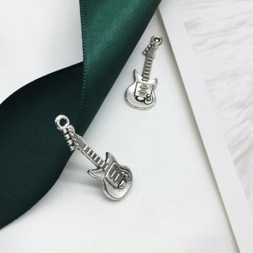 18pcs Silver Color Electric Guitar Charm Pendant Fit Diy Necklace Handmade Keychain Findings Jewellery Making Supplies Wholesale
