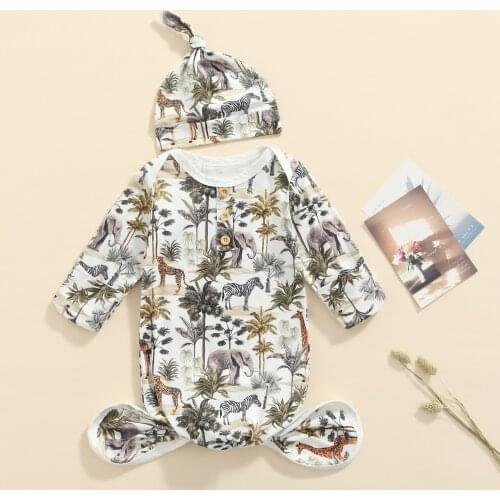 20201 0-6M Newborn Baby Boys Girls Fall Sleeping Bags+Hat Solid Color Knited Long Sleeve Sleepwear Cotton Nightwear 2pcs Set