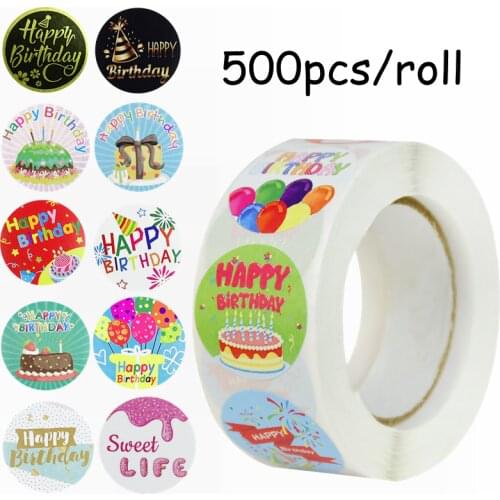 500pcs/roll Round Gift Sealing Sticker Happy Birthday Love Diary Scrapbooking Stickers Festival Birthday Gift Labels Decorations