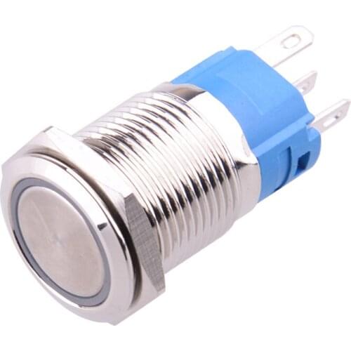 Beler 12V 16mm Universal Car Engine Start Push Button Switch Ignition Starter Latching Red LED Ring 5 Pin Self-Locking IP67