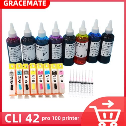 1 set Empty refillable ink cartridges cli 42 cartridge + 1 set 8 color ink For Canon PIXMA Pro 100 pixma pro 100 printer