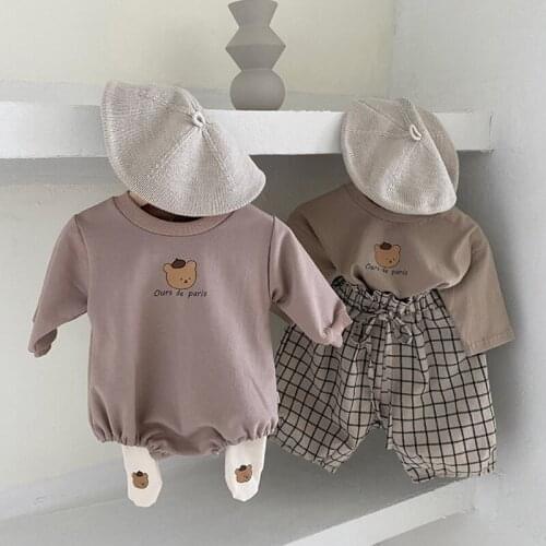 2021 Summer New Toddler Baby Girl Bodysuits Cute Cartoon Bear Clothes Cotton Boys Long Sleeve Jumpsuit Children Clothing