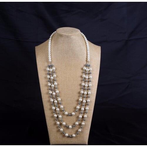 Long pearl necklace, multi-layer pearl necklace, grey and white alternating pearl necklace, handmade pearl neckl
