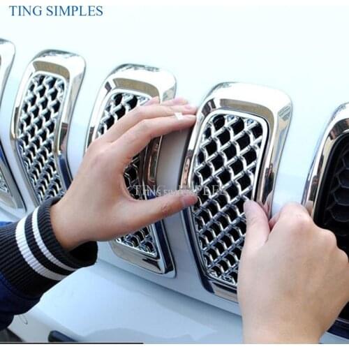 For Jeep Cherokee 2014 2015 2016 2017 2018 Car Interior Insert Honeycomb Front Mesh Grille Decoration Cover Sticker ABS chrome