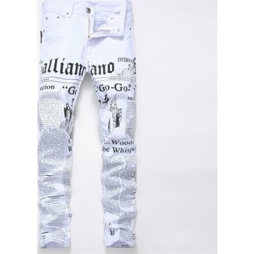 Biker Men Skinny Jeans Homme 3D Printed Letter Streewear Slim Fit Denim Pants Male Slim Stone Washed Hip Hop Cotton Jeans
